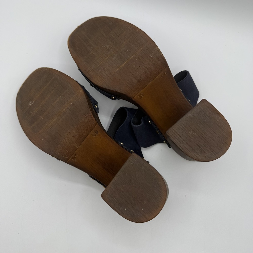 Avellini Sandals Womens Size 8 Blue Slide Block Heel Studded Made In Italy - Picture 8 of 11